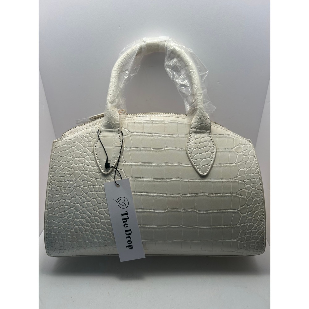 The Drop White Croc Embossed Faux Leather Satchel Handbag Gold Hardware NEW